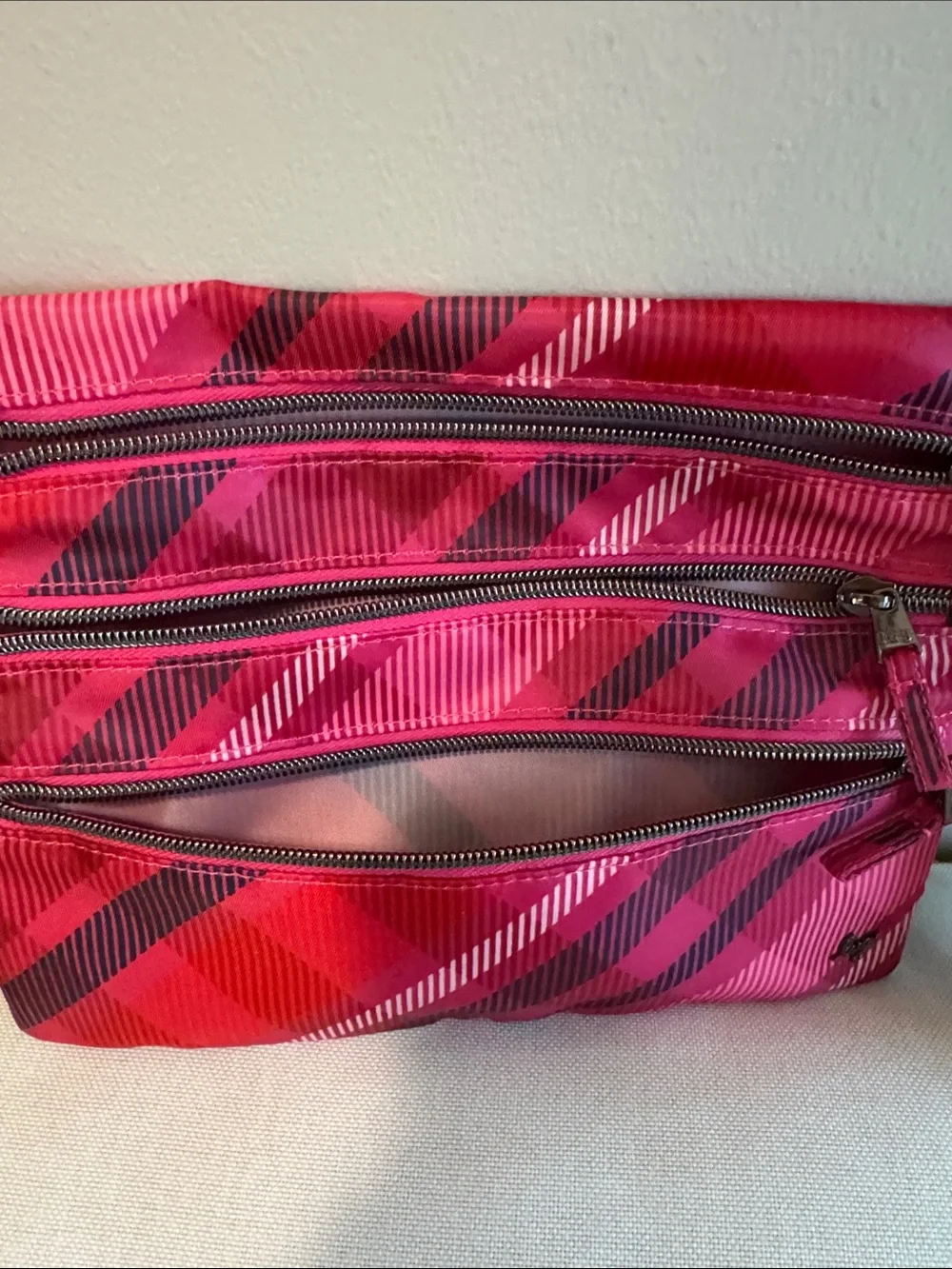 LUG Kickline Berry Plaid Triple Zip Pouch